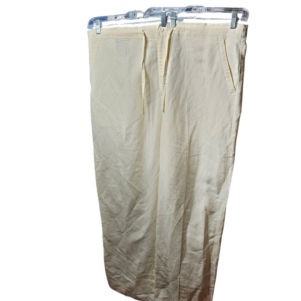 Cubavera Mens XX-Large Beige Linen-Blend Pants With Drawstring And Button Closur